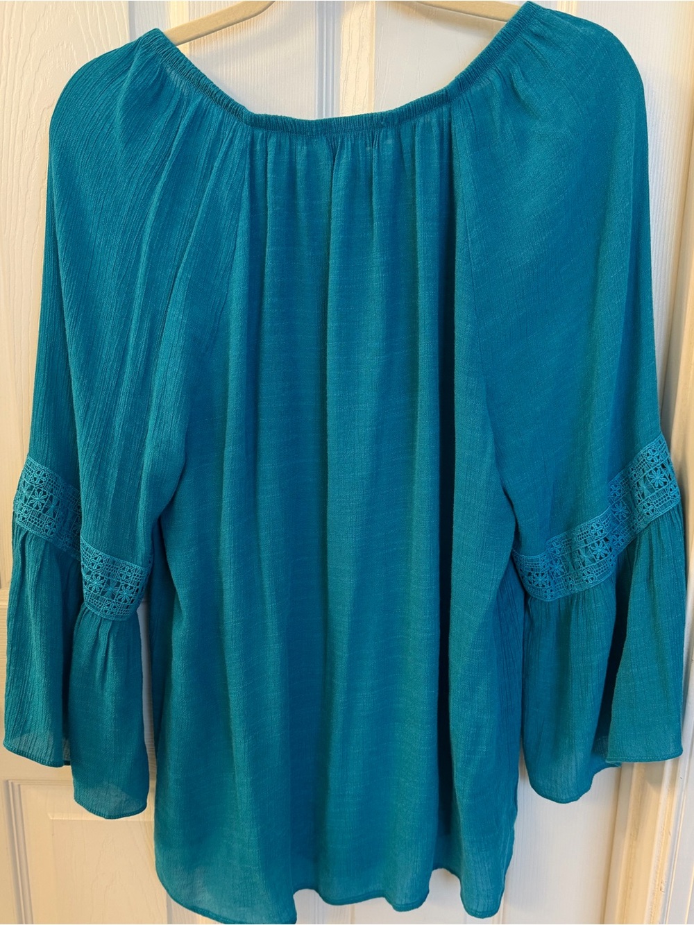 Counterparts Crinkle Blue Boho Tunic Top W/Lace & Bell Sleeveless Sz XL - Picture 3 of 5